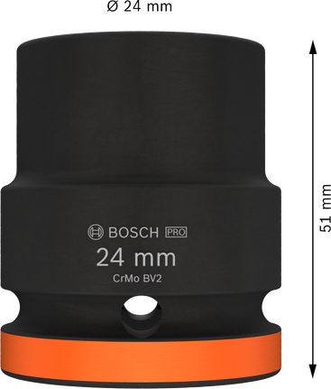 Kunci Sok Impact Bosch PRO 3/4" 24 mm dengan alas berwarna oranye.